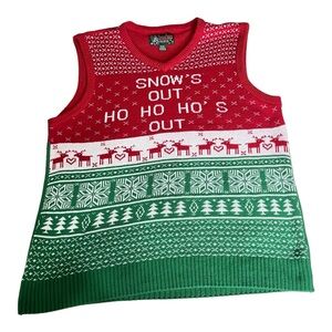 Ugly Christmas Sweater Knit Sweater Vest Ho’s Out Funny Holiday Men’s Large